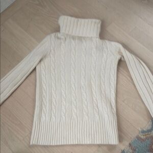 XS J.Crew Cream Cable Knit Turtleneck Cashmere Merino Wool Rabbit Hair